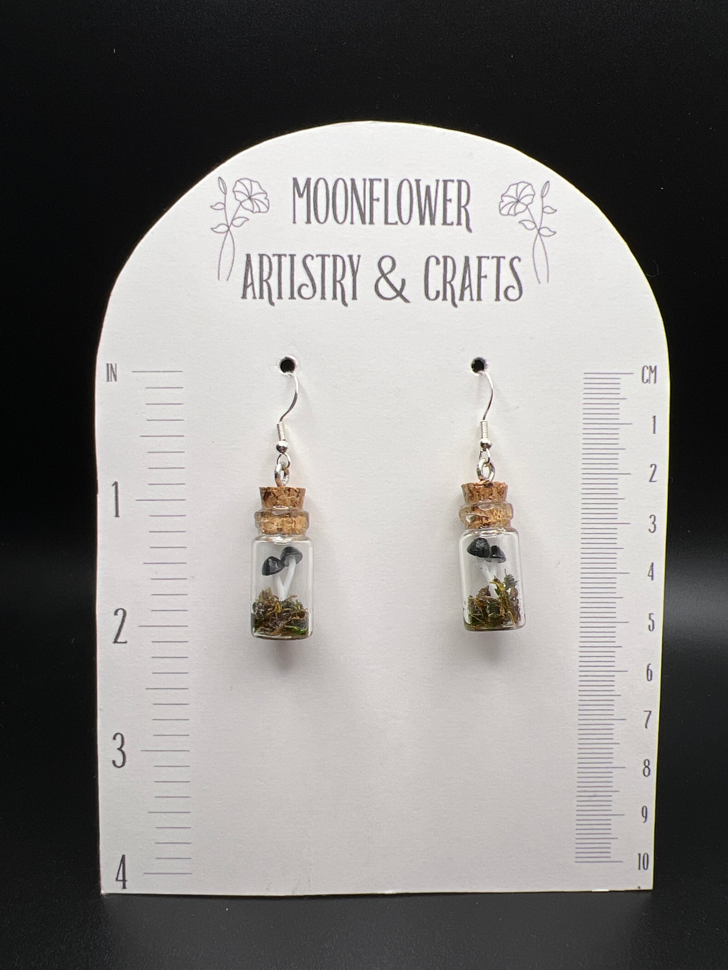 Large Mushroom Terrarium Earrings- Black