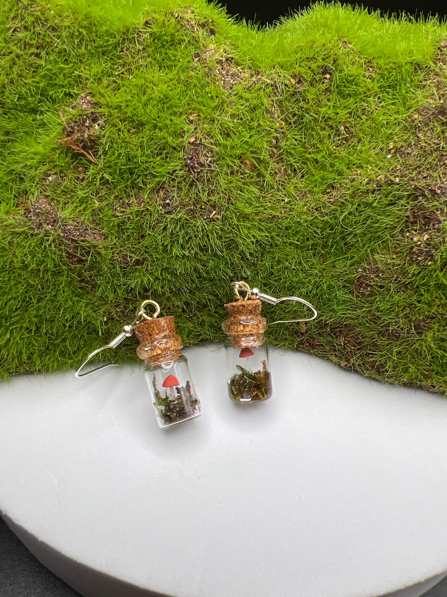 Small Mushroom Terrarium Earrings- Red