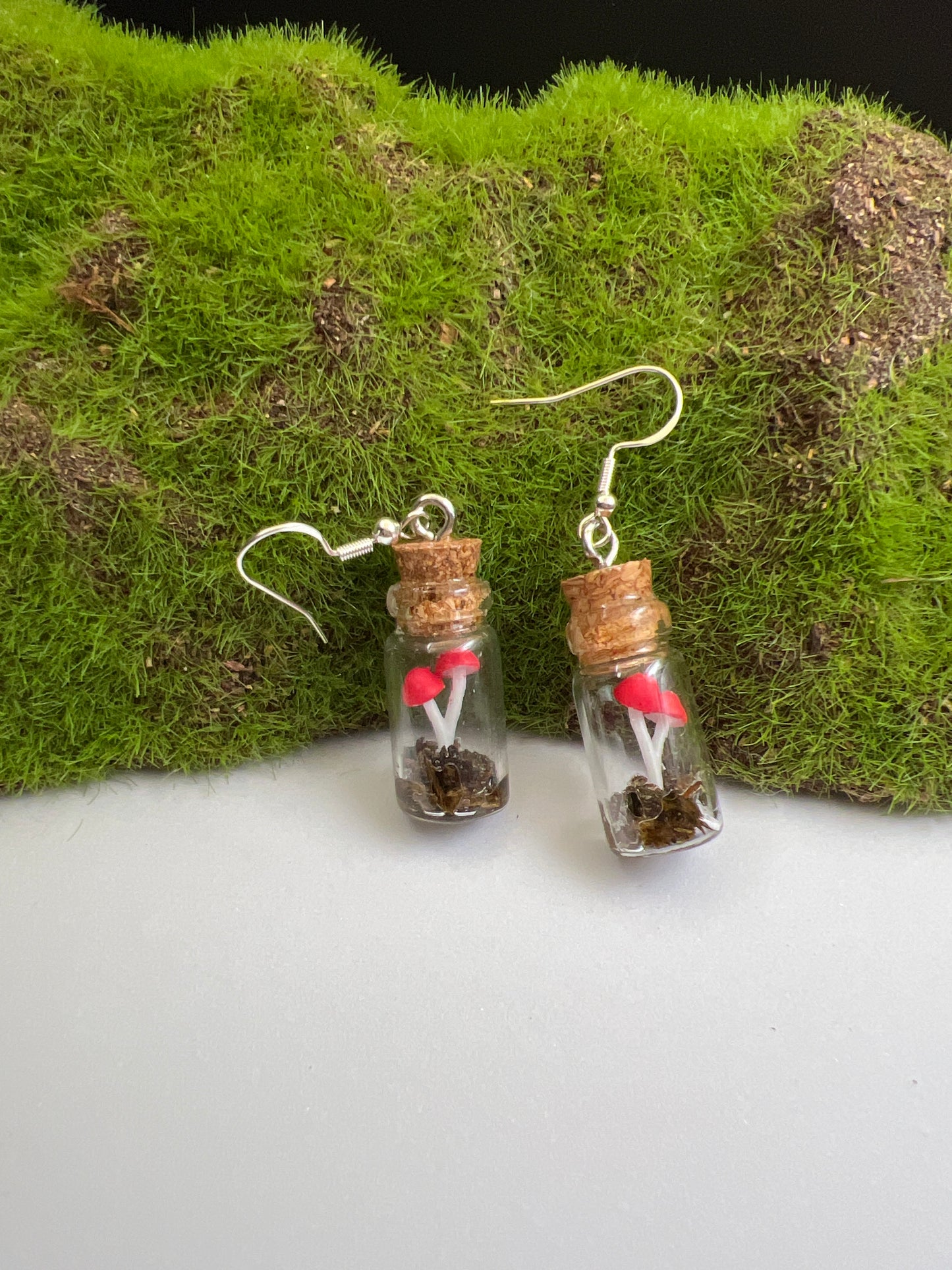 Large Mushroom Terrarium Earrings- Red