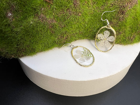 Oval Pressed Flower Earrings