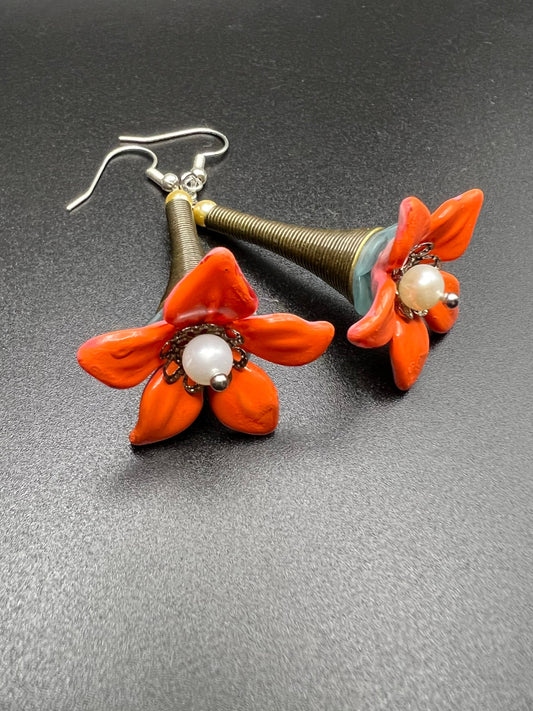 Hand Painted Acrylic Flower Earrings- Large