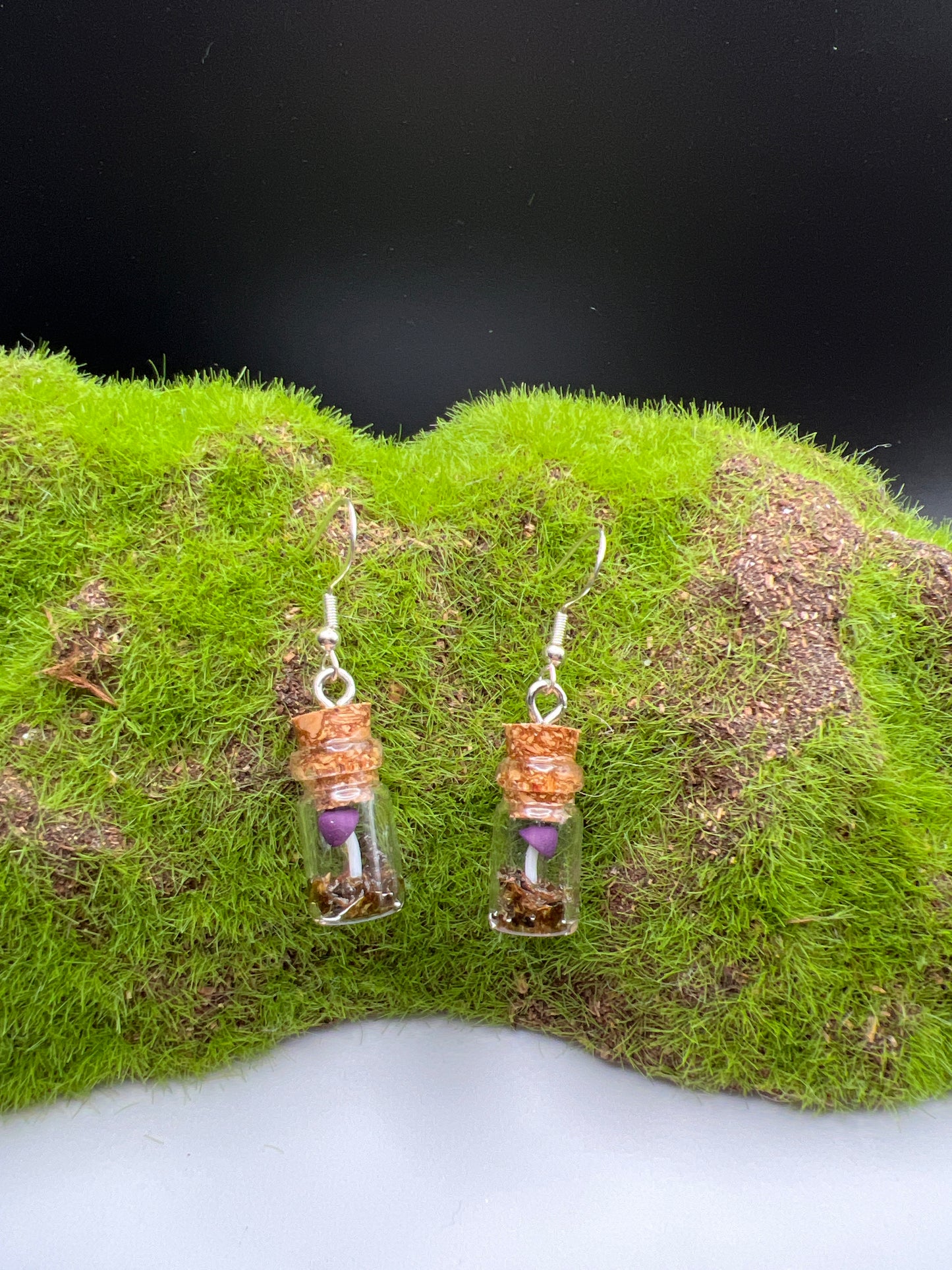 Small Mushroom Terrarium Earrings- Purple