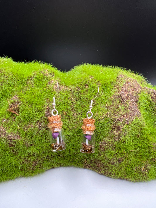 Small Mushroom Terrarium Earrings- Purple
