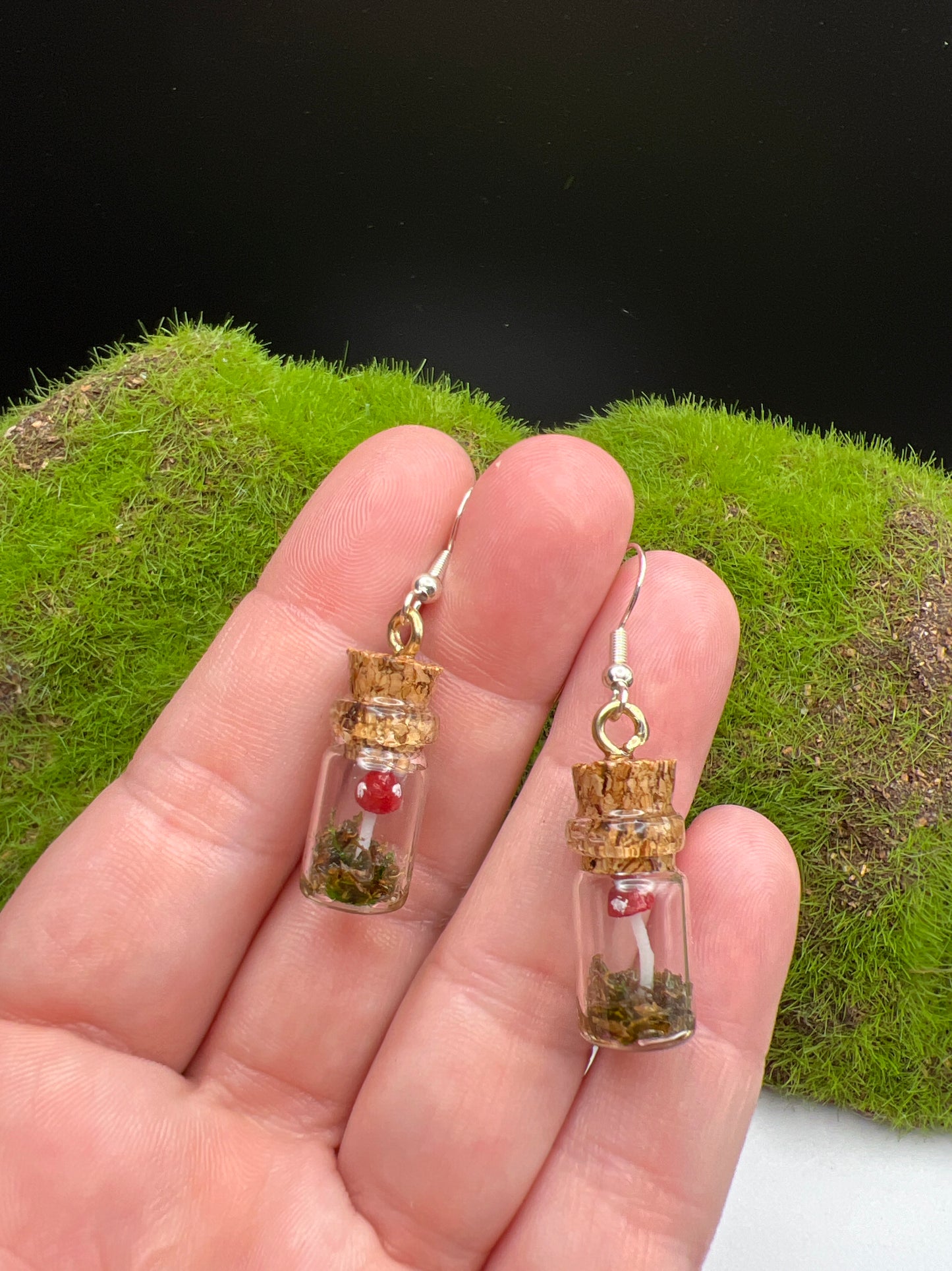 Small Mushroom Terrarium Earrings- Red
