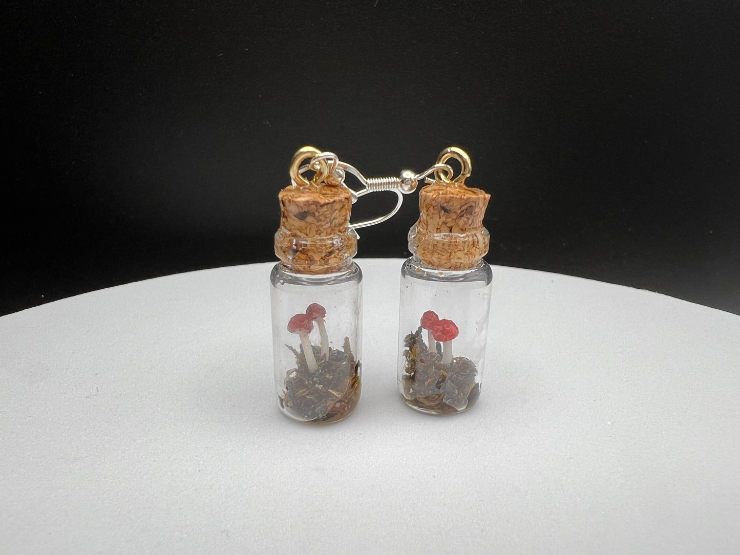 Large Mushroom Terrarium Earrings- Red