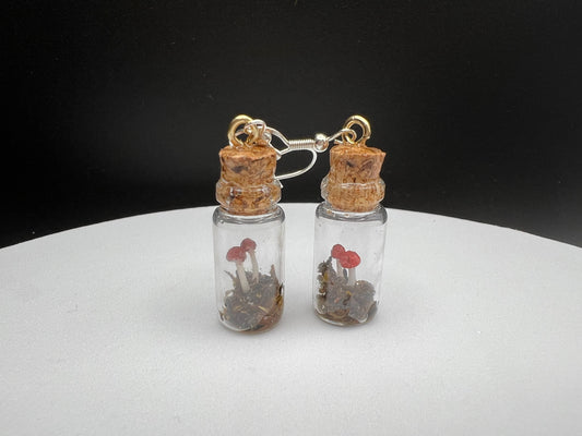 Large Mushroom Terrarium Earrings- Red