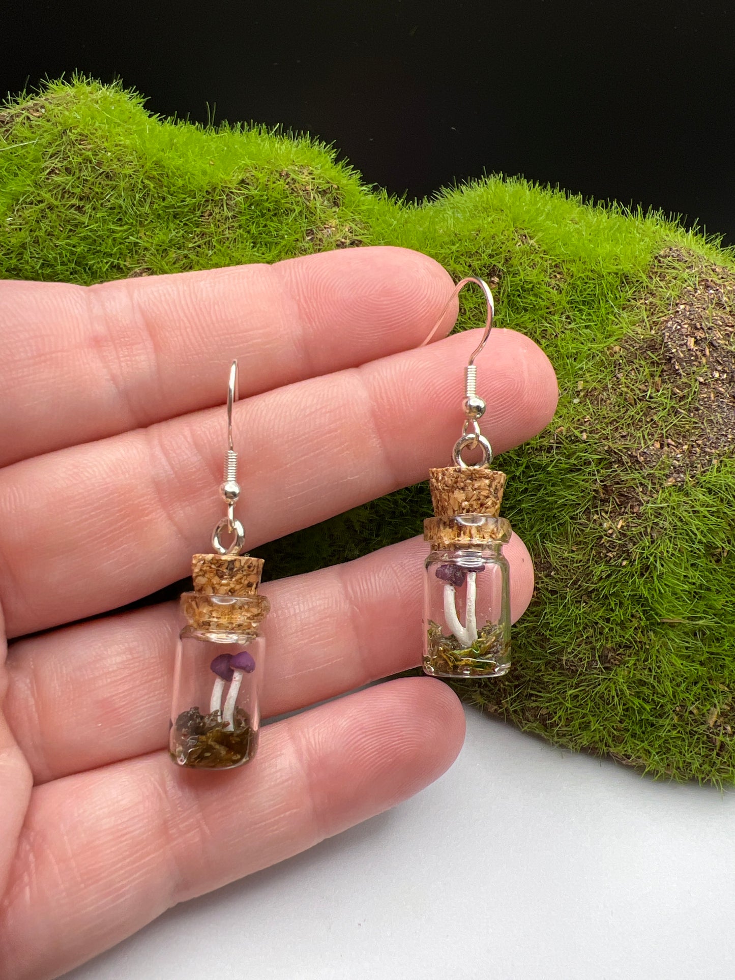 Small Mushroom Terrarium Earrings- Purple
