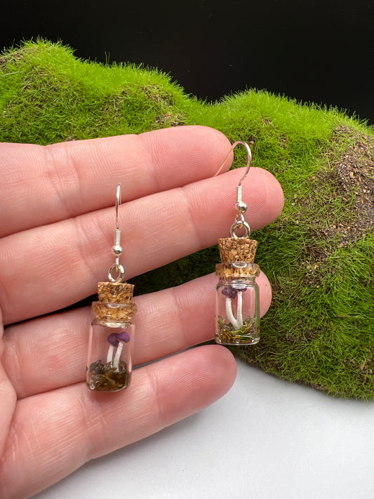 Small Mushroom Terrarium Earrings- Purple