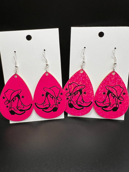 Pink cowboy boot earrings