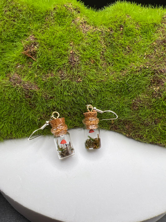 Small Mushroom Terrarium Earrings- Red