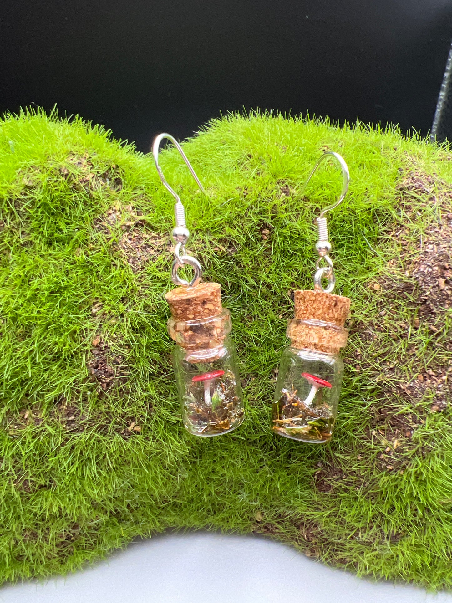 Small Mushroom Terrarium Earrings- Red