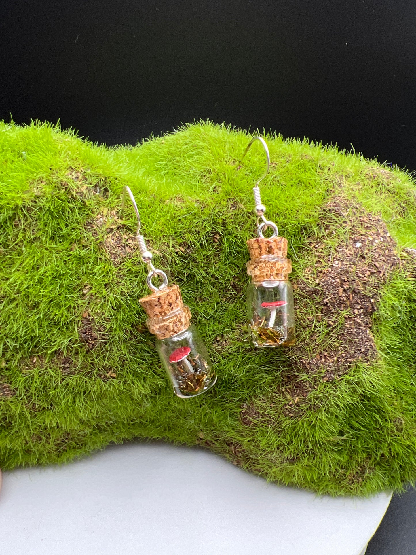 Small Mushroom Terrarium Earrings- Red