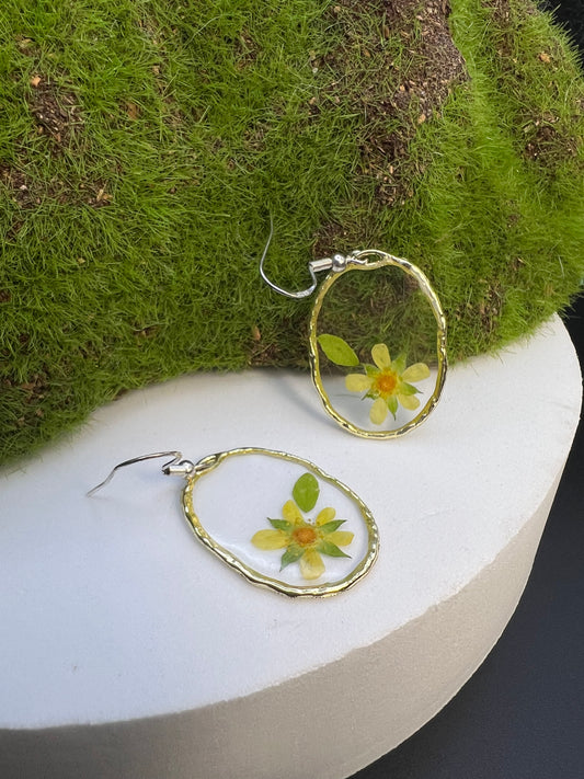 Oval Pressed Flower Earrings